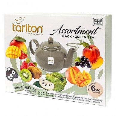 Assortment Tarlton green and black tea packed in bags, 6 varieties x 10 pcs, 120g