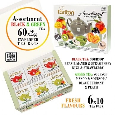 Assortment Tarlton green and black tea packed in bags, 6 varieties x 10 pcs, 120g 1