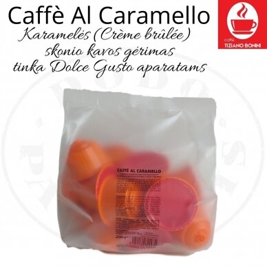 Caffe Bonini – Caffè Al Caramello – Karamelli maitseline (Crème brûlée) kohvijoogikapslid – Sobivad DOLCE GUSTO kohvimasinale 1