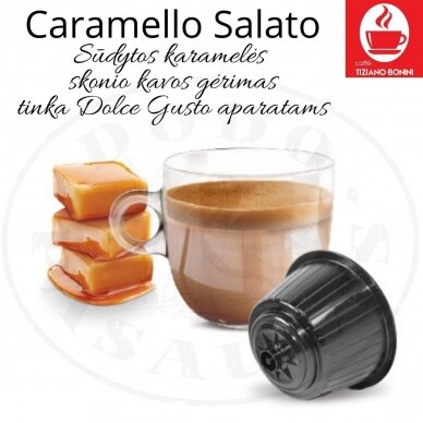 Caffe Bonini – Caramello Salato – Sūdytos karamelės skonio kavos gėrimo kapsulės – Dolce Gusto®* aparatams