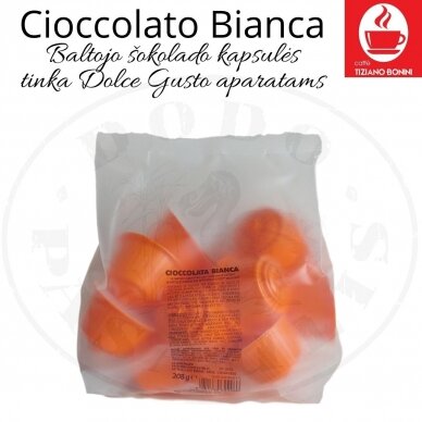 Caffe Bonini – Cioccolato Bianca – Kapsułki z napojem z białej czekolady – Odpowiednie do ekspresów DOLCE GUSTO 1