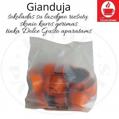 Caffe Bonini – Gianduja – šokoladas su lazdyno riešutų gėrimo kapsulės – Dolce Gusto®* aparatams 1