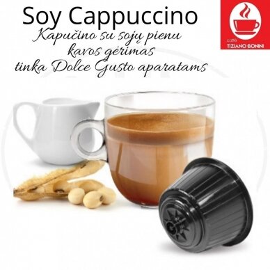 Caffe Bonini – Soy Cappuccino – Cappuccino soijamaidolla – liukenevat kahvijuomakapselit – Sopii DOLCE GUSTO -koneisiin.